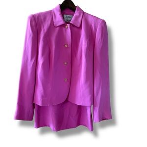 WILLIAM PEARSON - VTG Lined Pink‎ Blazer Skirt Suit Set - Gold Buttons - Sz 8